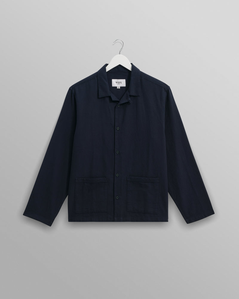 wax london Ripley Lounge Shirt Navy Brushed Herringbone