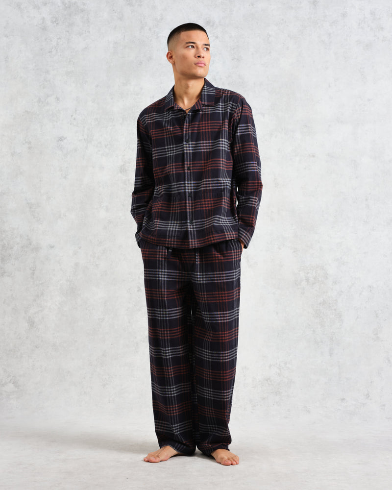 wax london Ripley Lounge Shirt Navy/Orange Flannel Check