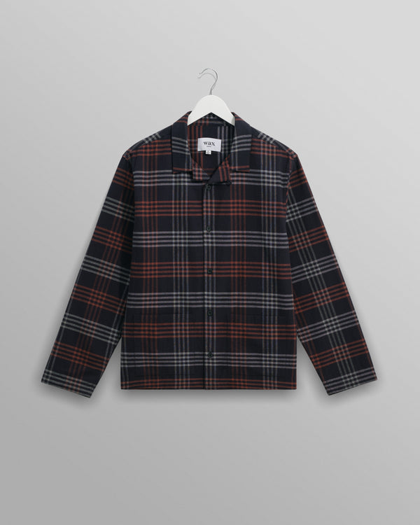 wax london Ripley Lounge Shirt Navy/Orange Flannel Check