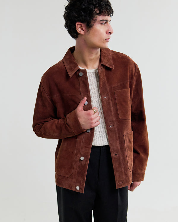 wax london men's Robin - Brown Suede Chore Jacket