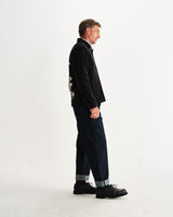 wax london men's Rockley - Black And Ecru Applique Velvet Overshirt