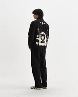 wax london men's Rockley - Black And Ecru Applique Velvet Overshirt
