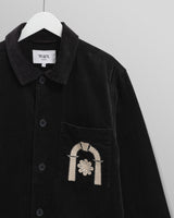 wax london men's Rockley - Black And Ecru Applique Velvet Overshirt