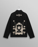 wax london men's Rockley - Black And Ecru Applique Velvet Overshirt