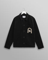 wax london men's Rockley - Black And Ecru Applique Velvet Overshirt