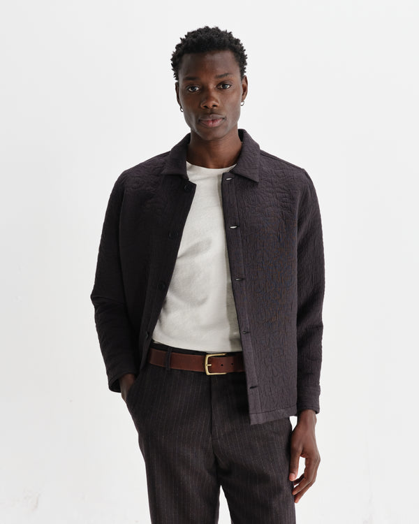 wax london men's Rockley - Black Floral Quilted Cotton Overshirt