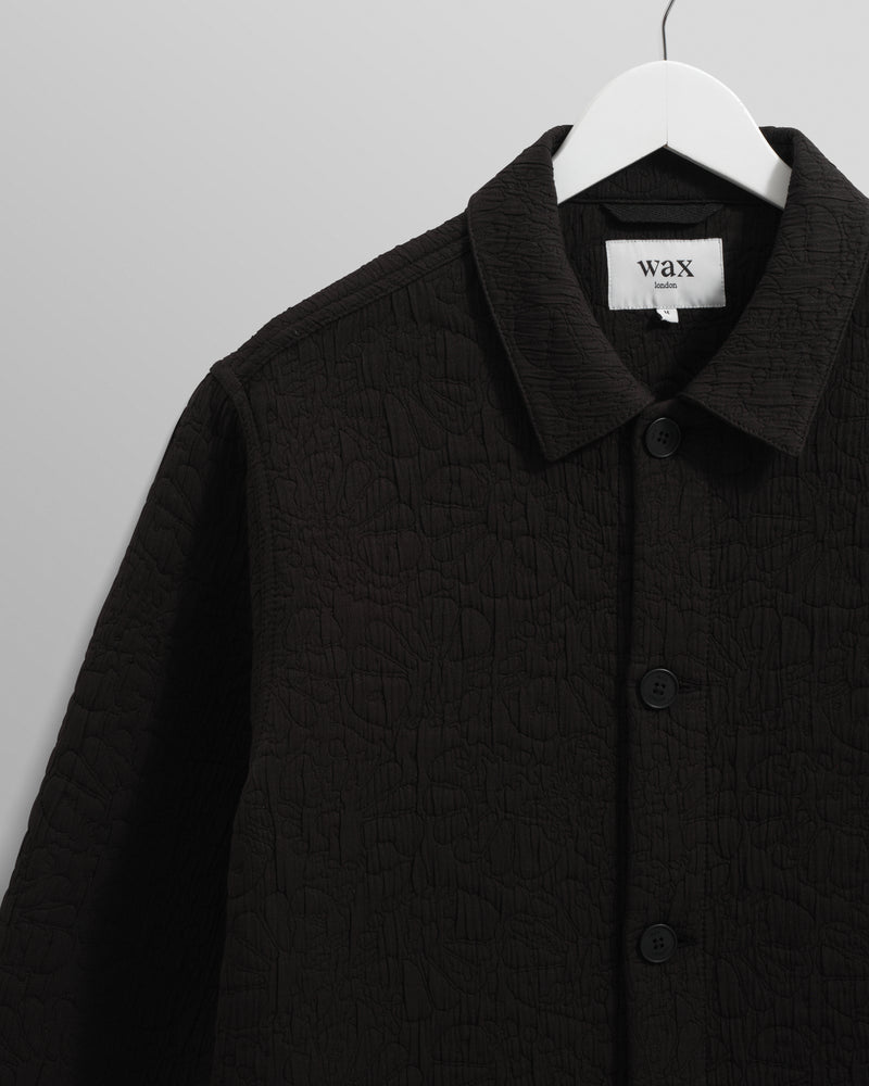 wax london men's Rockley - Black Floral Quilted Cotton Overshirt