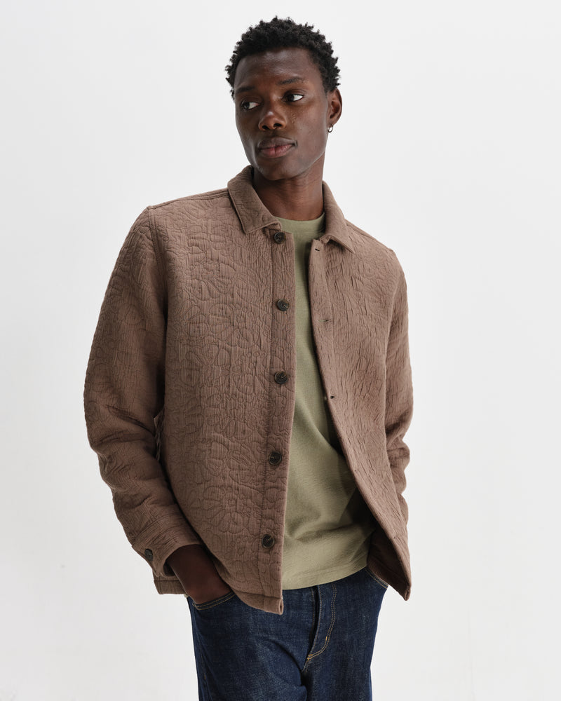 wax london men's Rockley - Brown Floral Quilted Cotton Overshirt
