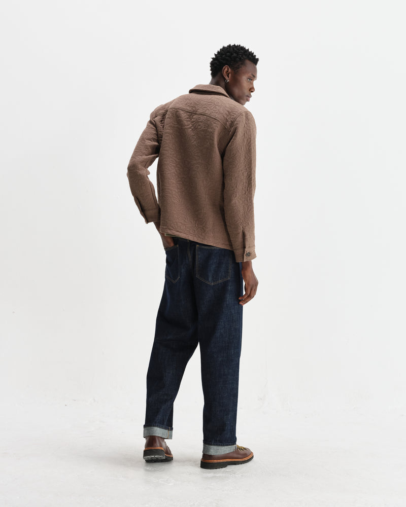 wax london men's Rockley - Brown Floral Quilted Cotton Overshirt