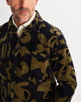 wax london men's Rockley - Navy And Khaki Shapes Jumbo Corduroy Overshirt