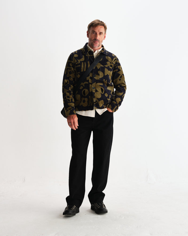 wax london men's Rockley - Navy And Khaki Shapes Jumbo Corduroy Overshirt