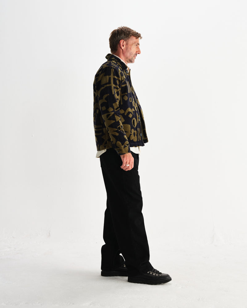 wax london men's Rockley - Navy And Khaki Shapes Jumbo Corduroy Overshirt