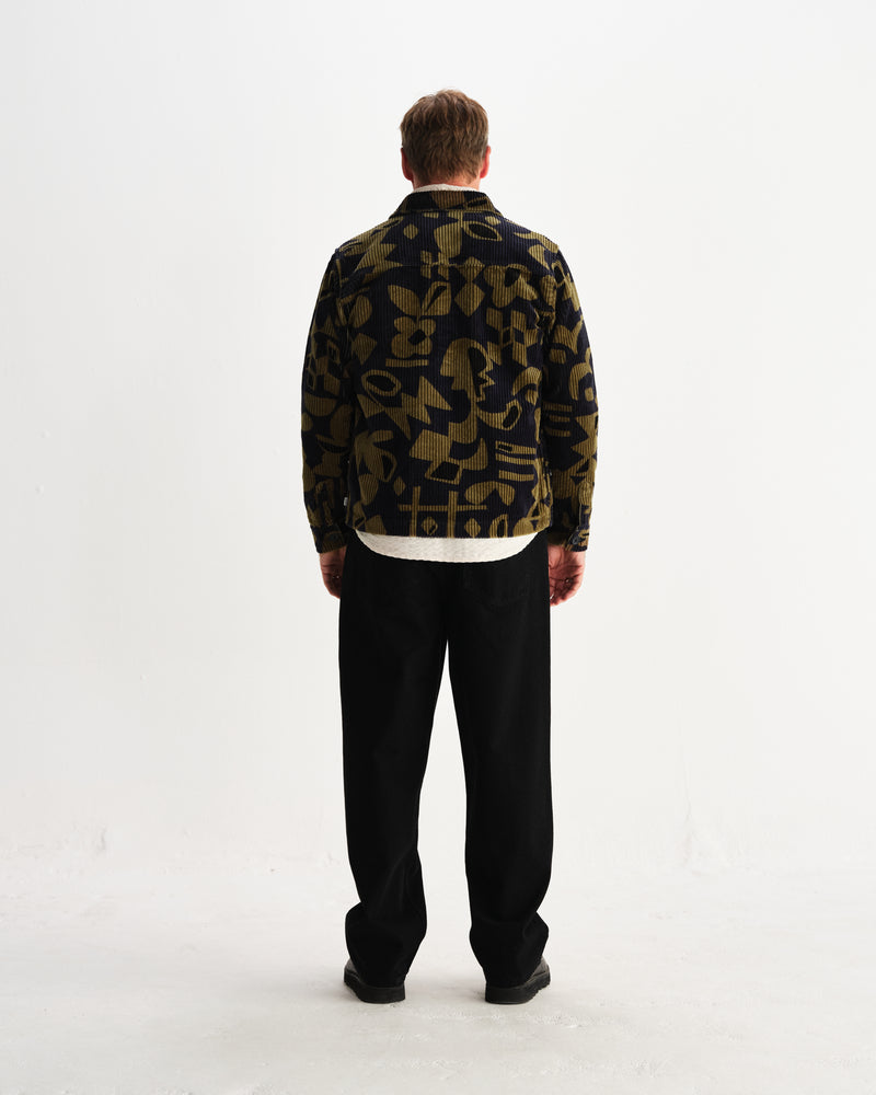 wax london men's Rockley - Navy And Khaki Shapes Jumbo Corduroy Overshirt
