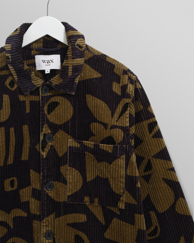 wax london men's Rockley - Navy And Khaki Shapes Jumbo Corduroy Overshirt
