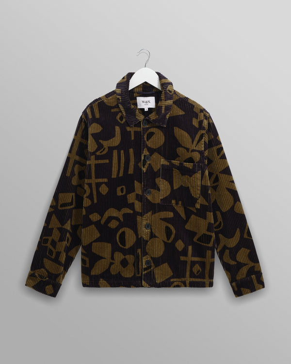 wax london men's Rockley - Navy And Khaki Shapes Jumbo Corduroy Overshirt