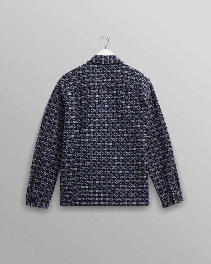 wax london men's Rockley - Navy Geometric Jacquard Overshirt