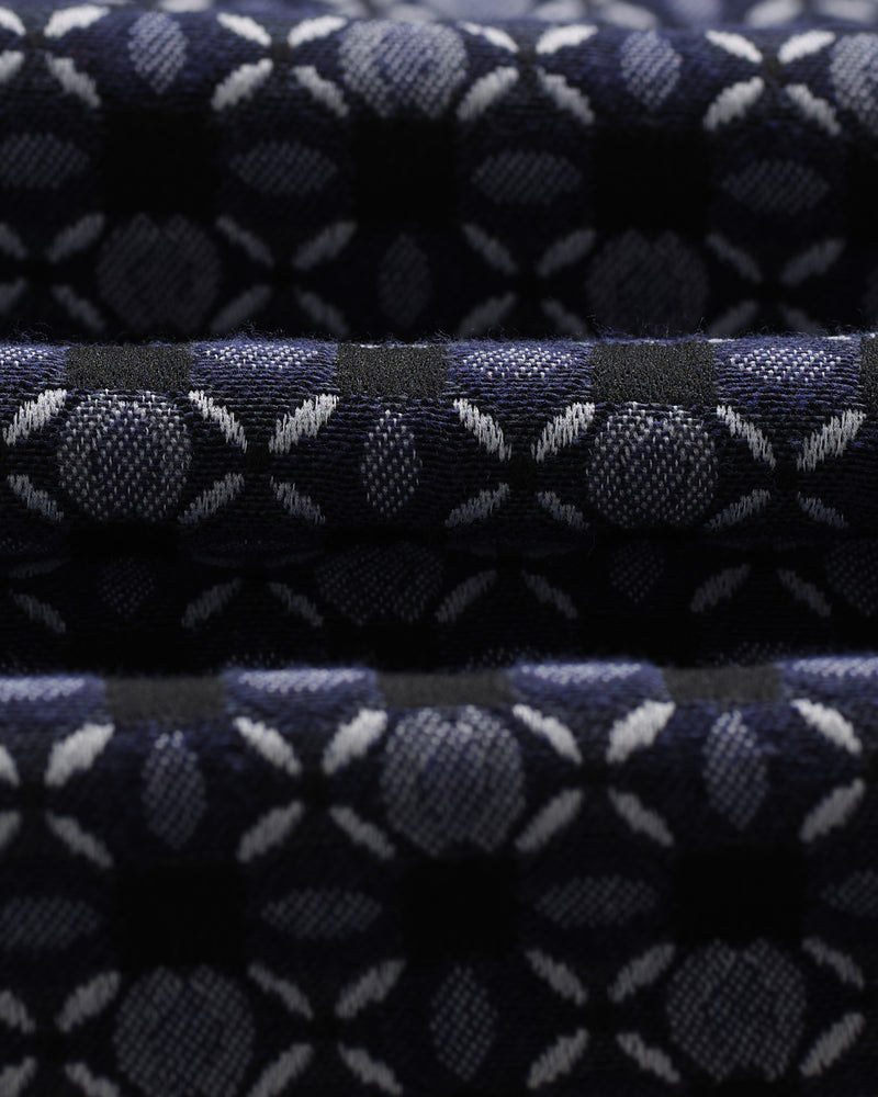 wax london men's Rockley - Navy Geometric Jacquard Overshirt