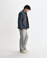 wax london men's Rockley - Navy Geometric Jacquard Overshirt