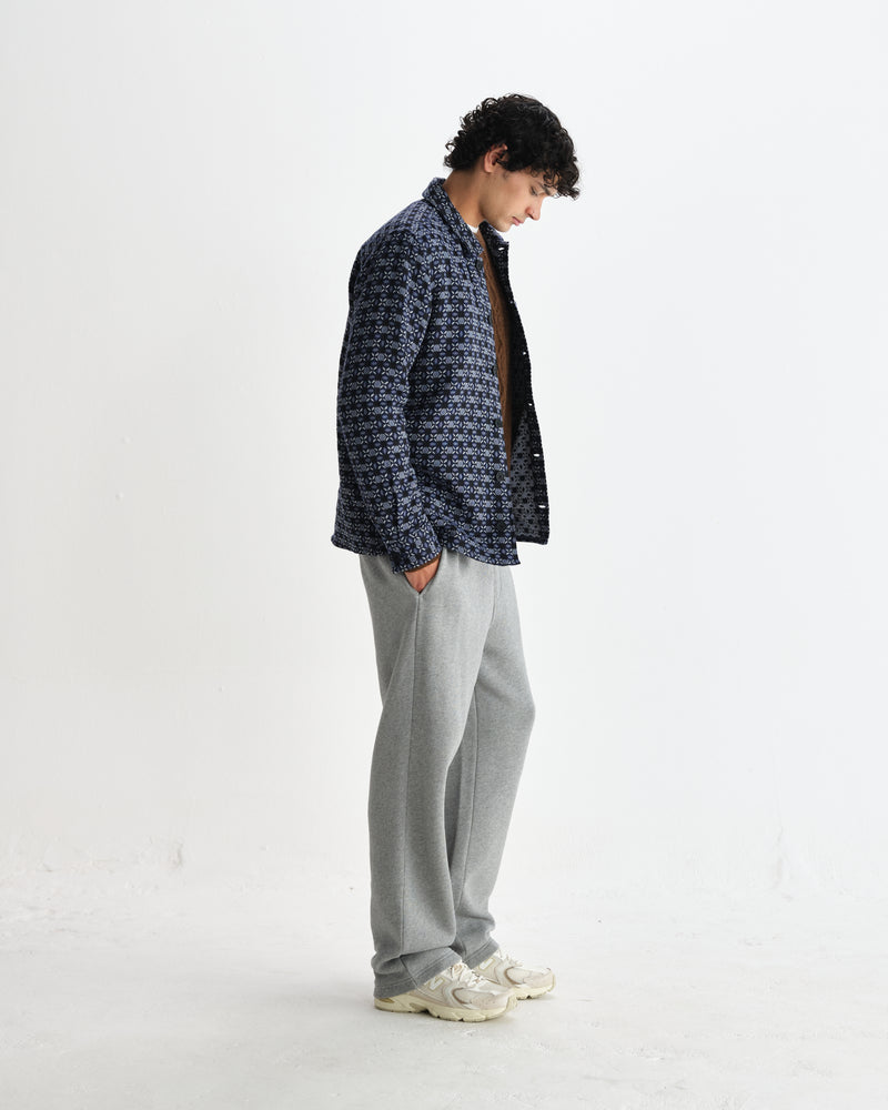 wax london men's Rockley - Navy Geometric Jacquard Overshirt