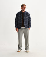 wax london men's Rockley - Navy Geometric Jacquard Overshirt
