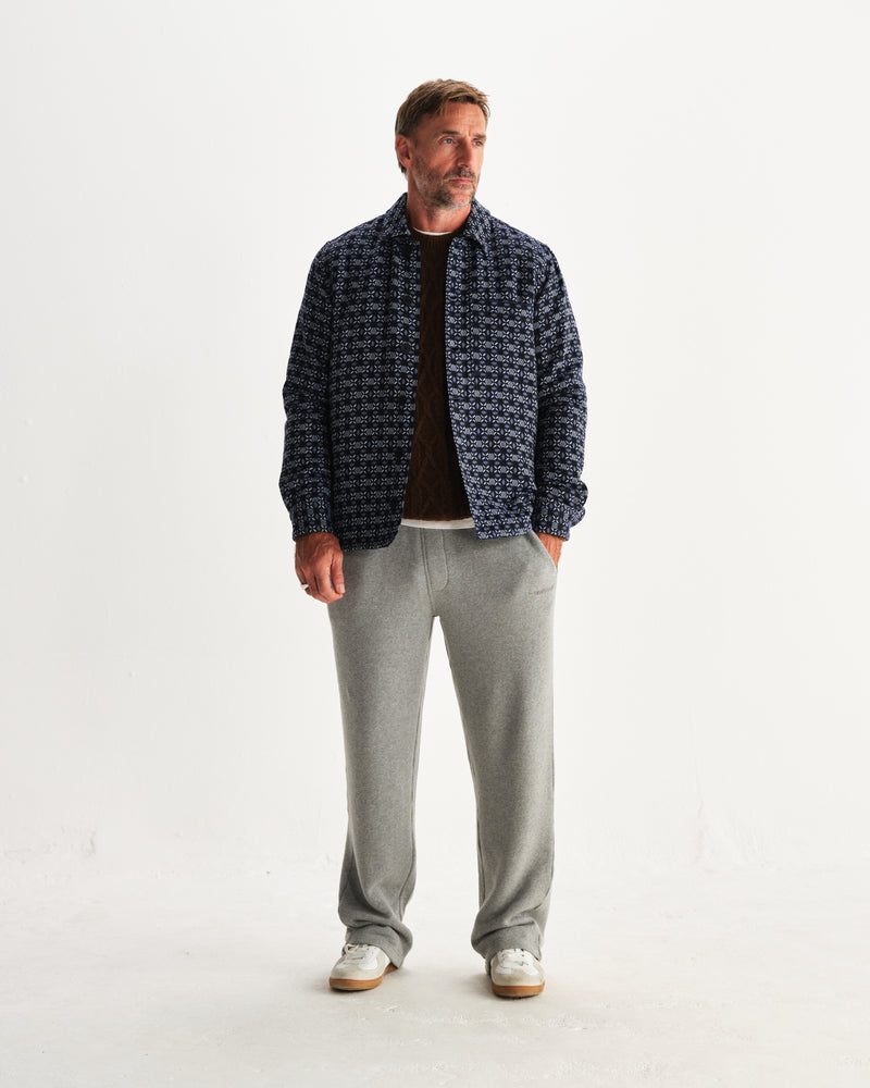 wax london men's Rockley - Navy Geometric Jacquard Overshirt