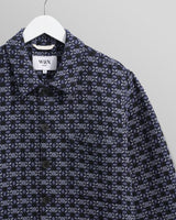 wax london men's Rockley - Navy Geometric Jacquard Overshirt