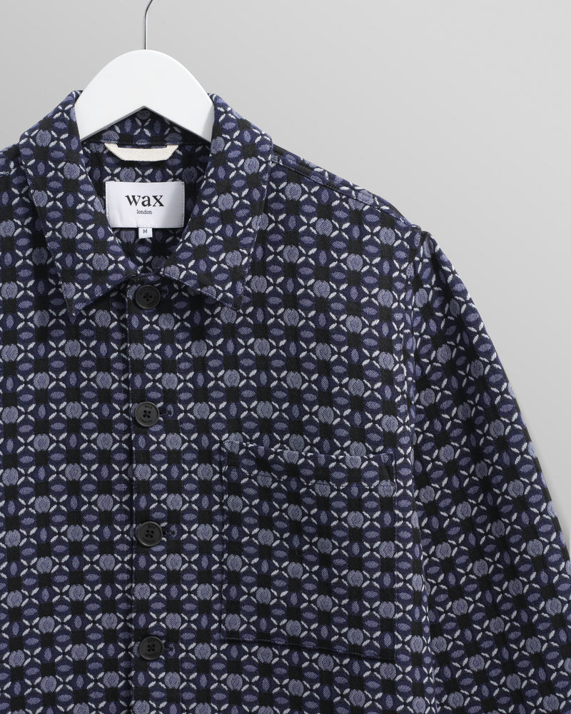 wax london men's Rockley - Navy Geometric Jacquard Overshirt