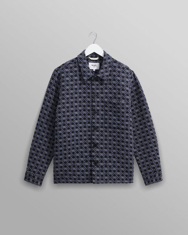wax london men's Rockley - Navy Geometric Jacquard Overshirt