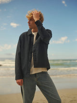 wax london men's Rockley - Navy Honeycomb Jacquard Overshirt