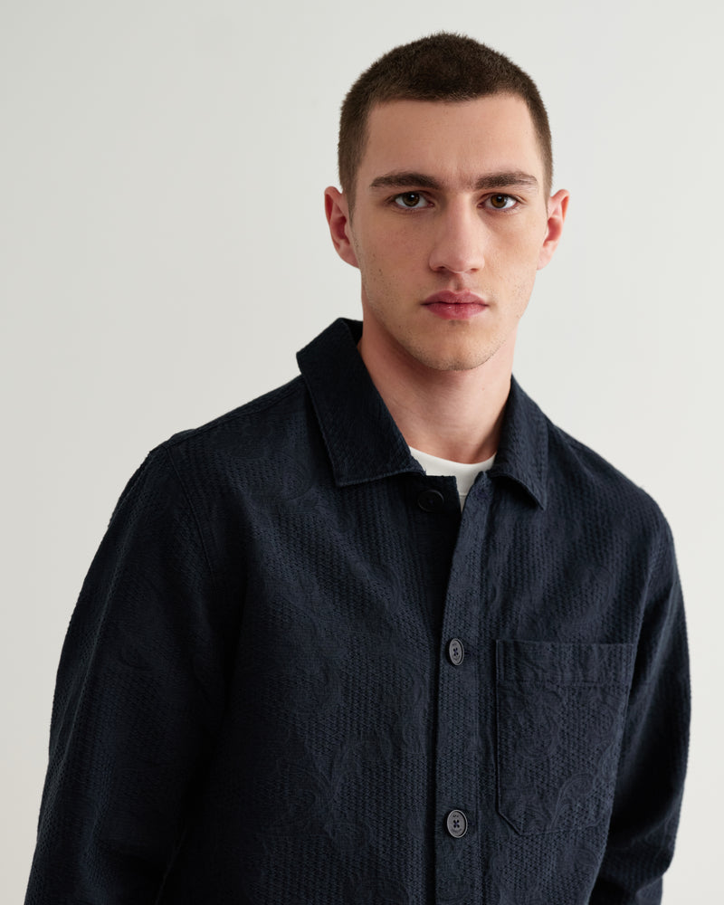 Men's Navy Honeycomb Jacquard Overshirt | Wax London