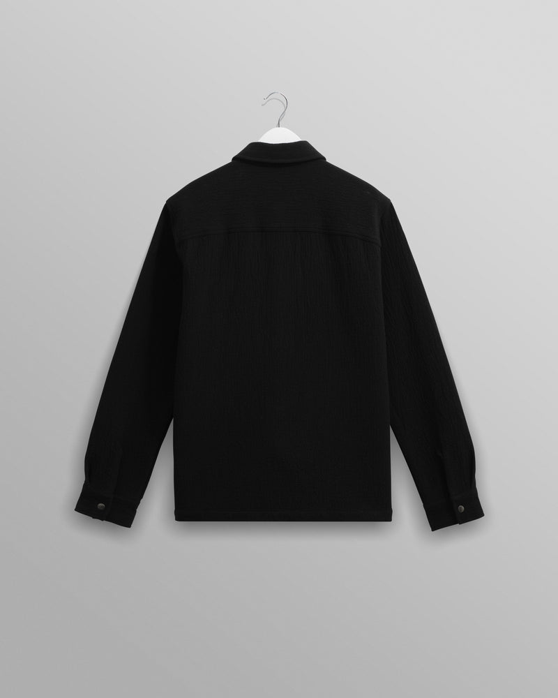 wax london men's Romer - Black Heavy Crinkle Cotton Overshirt