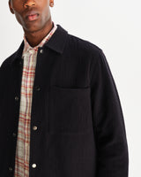 wax london men's Romer - Black Heavy Crinkle Cotton Overshirt