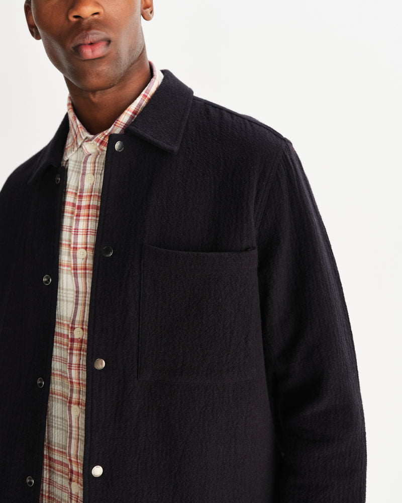 wax london men's Romer - Black Heavy Crinkle Cotton Overshirt