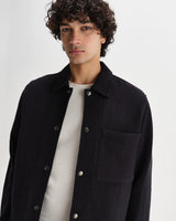 wax london men's Romer - Black Heavy Crinkle Cotton Overshirt