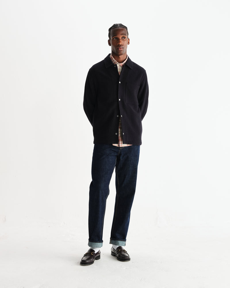 wax london men's Romer - Black Heavy Crinkle Cotton Overshirt