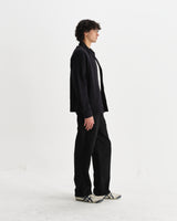 wax london men's Romer - Black Heavy Crinkle Cotton Overshirt