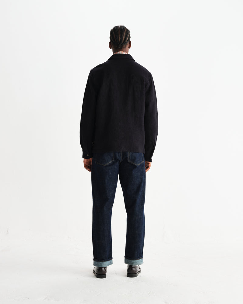 wax london men's Romer - Black Heavy Crinkle Cotton Overshirt