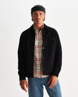 wax london men's Romer - Black Heavy Crinkle Cotton Overshirt