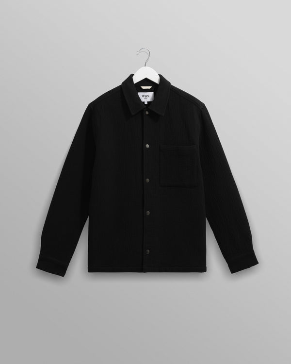 wax london men's Romer - Black Heavy Crinkle Cotton Overshirt