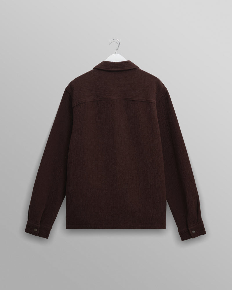 wax london men's Romer - Dark Brown Heavy Crinkle Cotton Overshirt