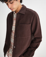 wax london men's Romer - Dark Brown Heavy Crinkle Cotton Overshirt
