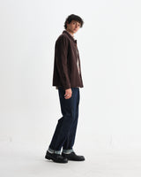 wax london men's Romer - Dark Brown Heavy Crinkle Cotton Overshirt