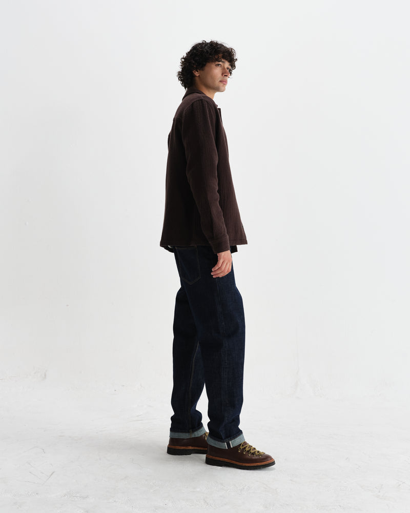 wax london men's Romer - Dark Brown Heavy Crinkle Cotton Overshirt