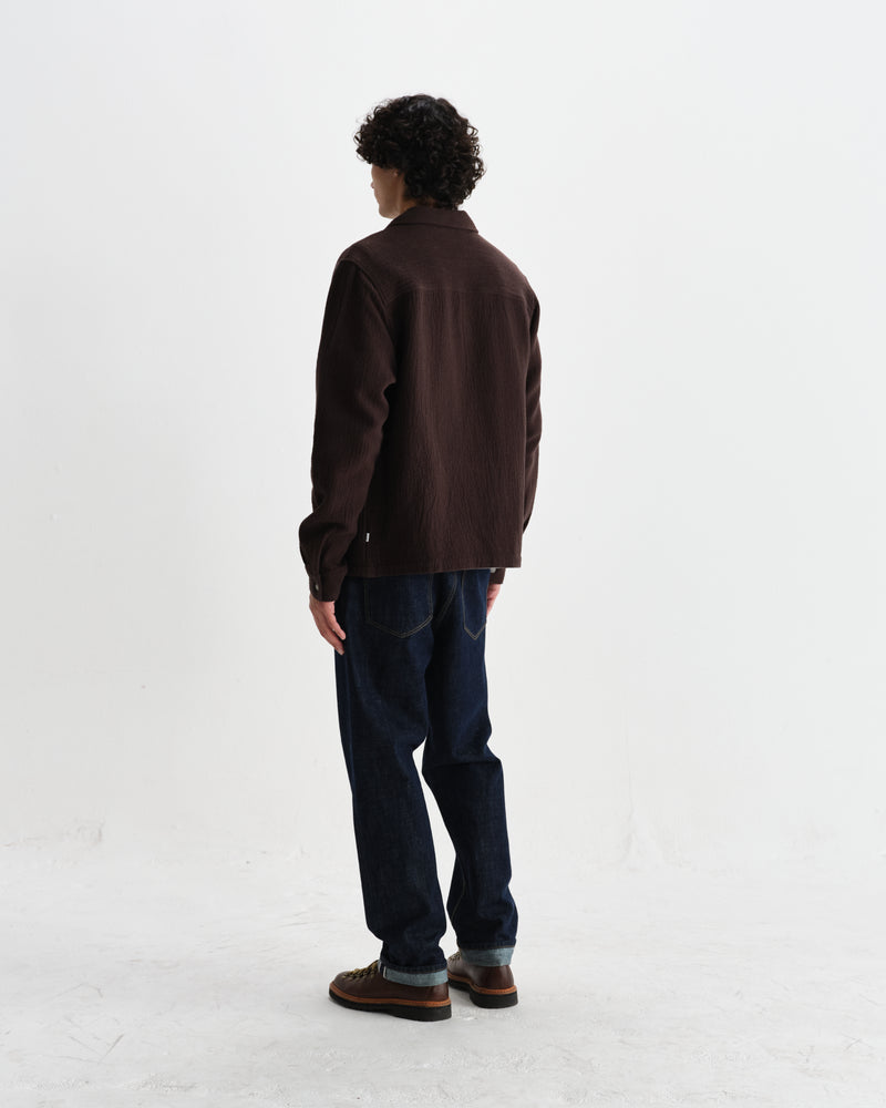 wax london men's Romer - Dark Brown Heavy Crinkle Cotton Overshirt