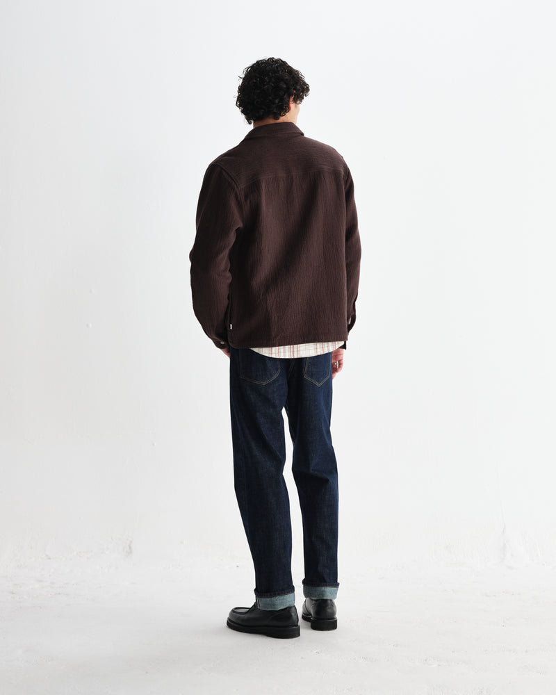 wax london men's Romer - Dark Brown Heavy Crinkle Cotton Overshirt