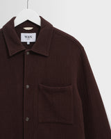 wax london men's Romer - Dark Brown Heavy Crinkle Cotton Overshirt