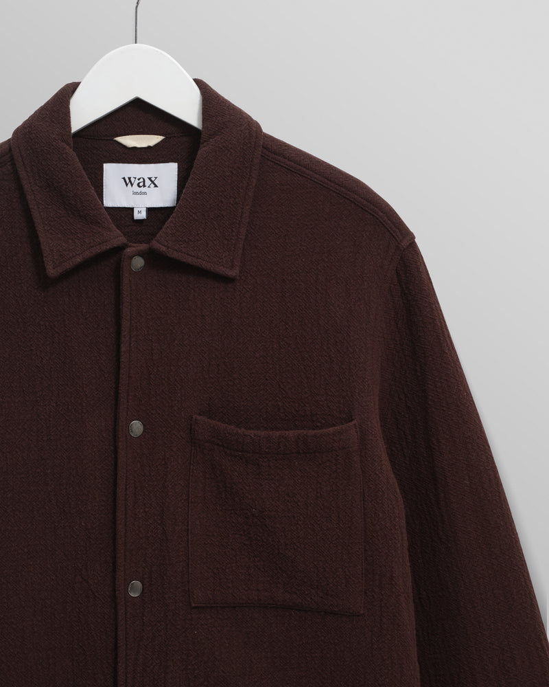 wax london men's Romer - Dark Brown Heavy Crinkle Cotton Overshirt