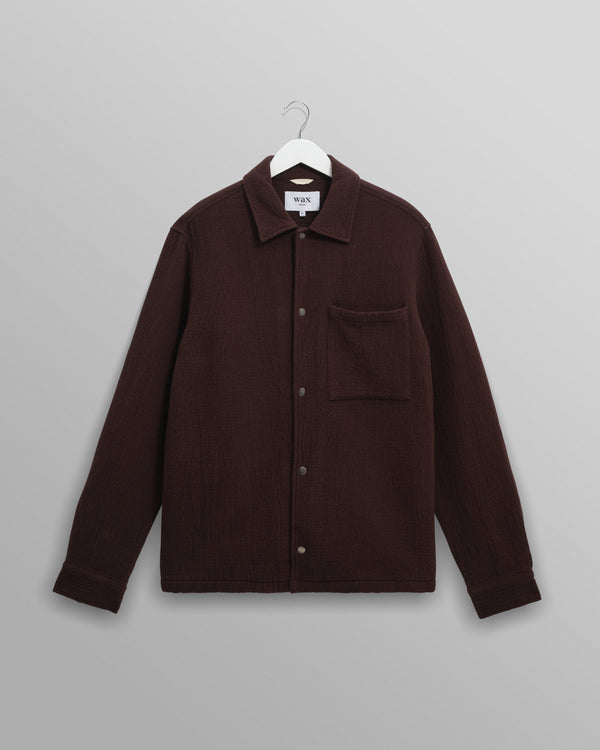 wax london men's Romer - Dark Brown Heavy Crinkle Cotton Overshirt