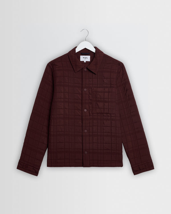 wax london men's Romer - Dark Burgundy Quilted Check Overshirt
