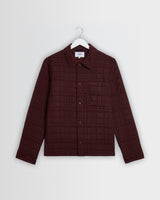 wax london men's Romer - Dark Burgundy Quilted Check Overshirt